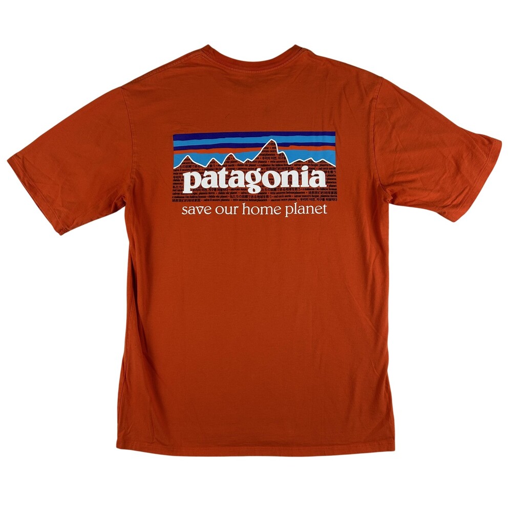 Patagonia Shirt Mens Small Orange Save Our Home Planet Organic Graphic Tee